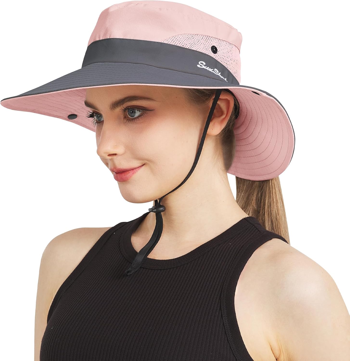 NPJY Sun Hat Womens Men 3” Wide Brim UPF 50+ Fishing Beach Bucket Hats Pink&grey...