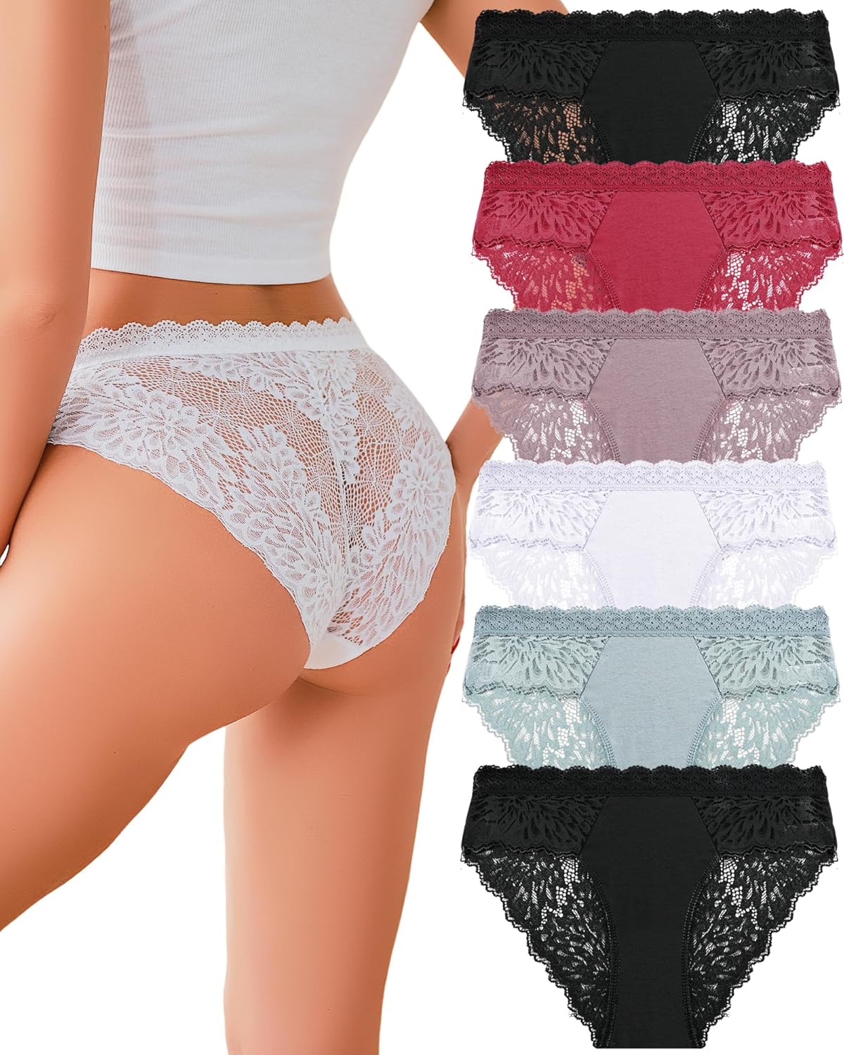 ALL OF ME Sexy Underwear for Women Lace Bikini Panties Low Rise Cotton Hipster S...