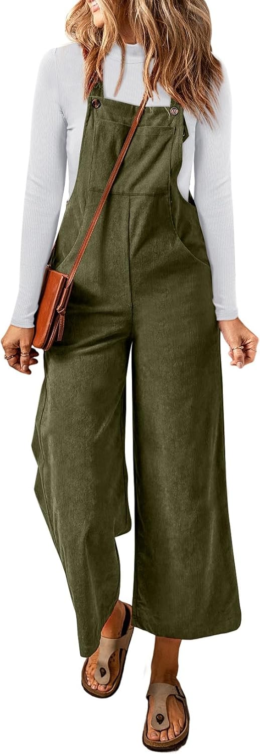 Happy Sailed Women Corduroy Overalls Casual Loose Sleeveless Adjustable Strap Wi...