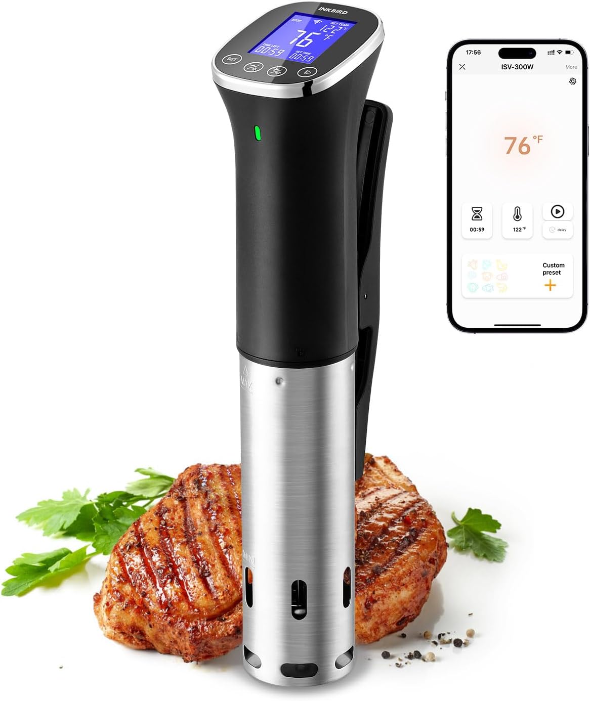 Inkbird WIFI Sous Vide Cooker ISV-300W, 1000 Watts Sous-Vide Machine with 14 Pre...
