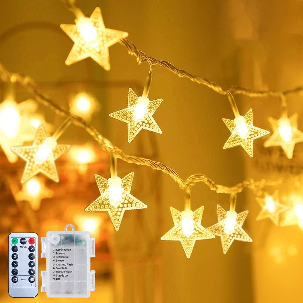 Brightown Star String Lights Battery Operated - 17 ft 50 LED Star Fairy String L...