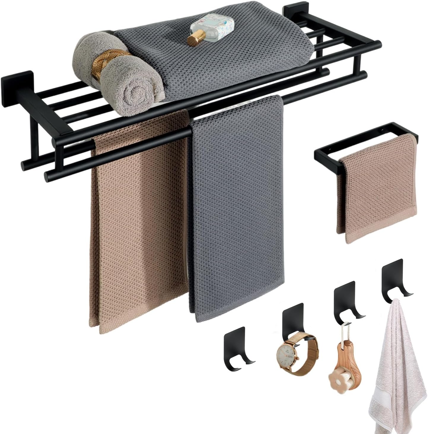 Alise Bathroom Hardware Set, Black, GZJF0024B-SET Matte Black 600mm/24-Inch(6 Pi...