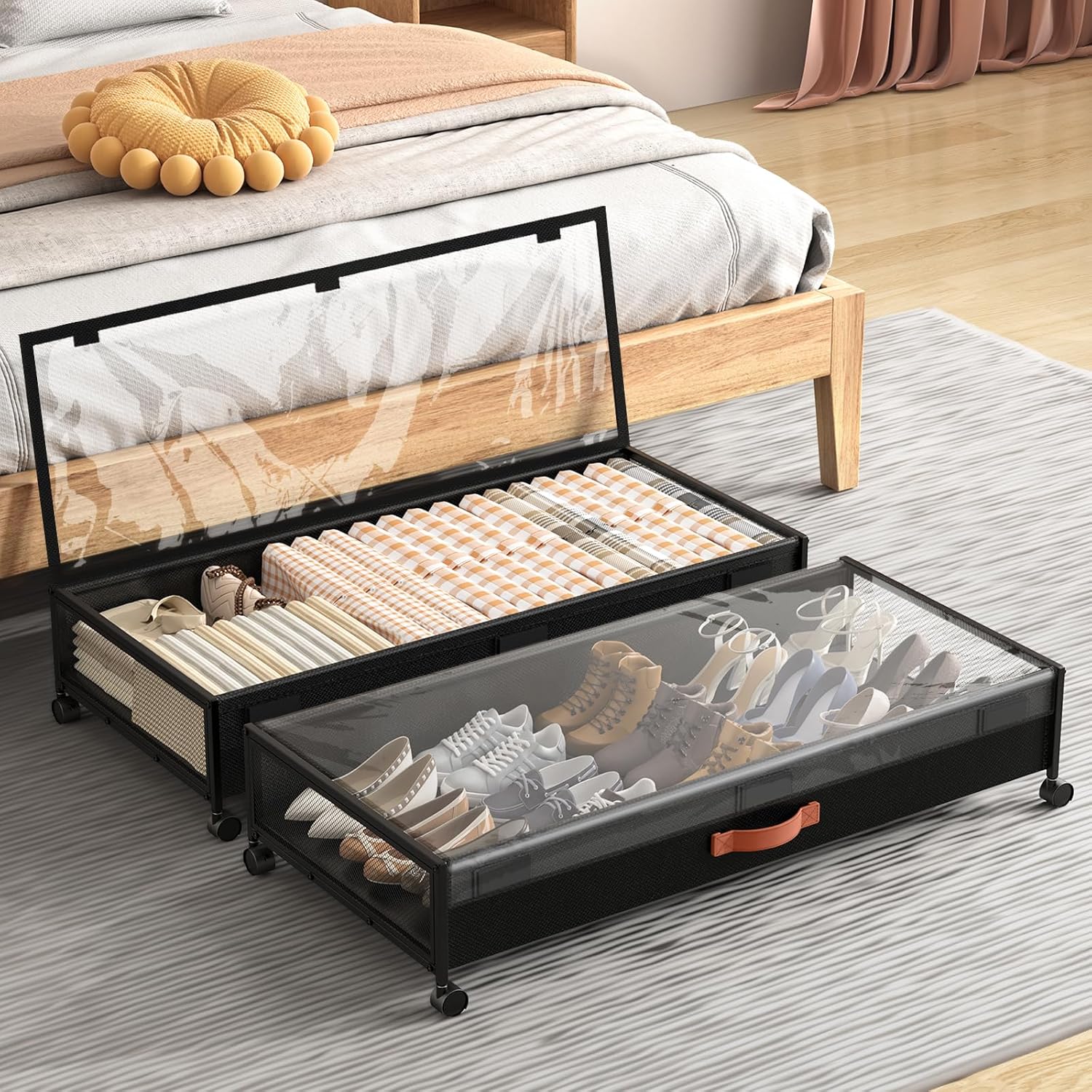 Under Bed Storage Containers with Wheels 54L Large Underbed Shoes Blankets Cloth...
