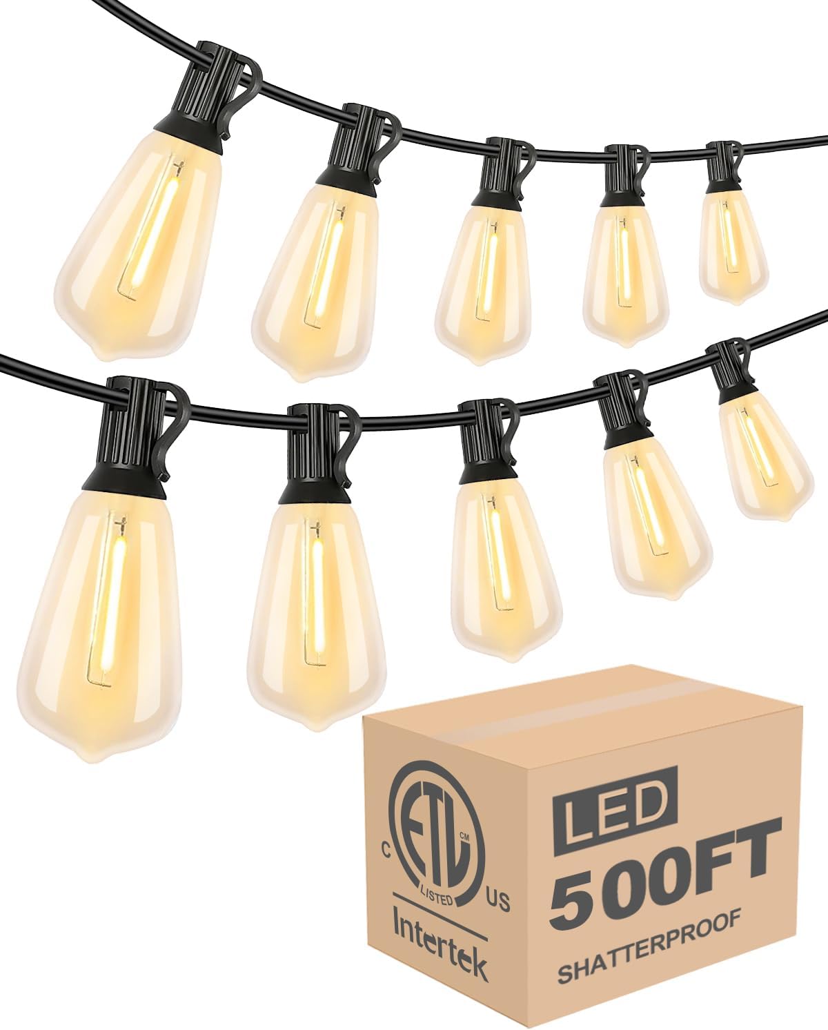 Lightdot 500FT Outdoor String Lights, LED Bistro String Lights with Shatterproof...