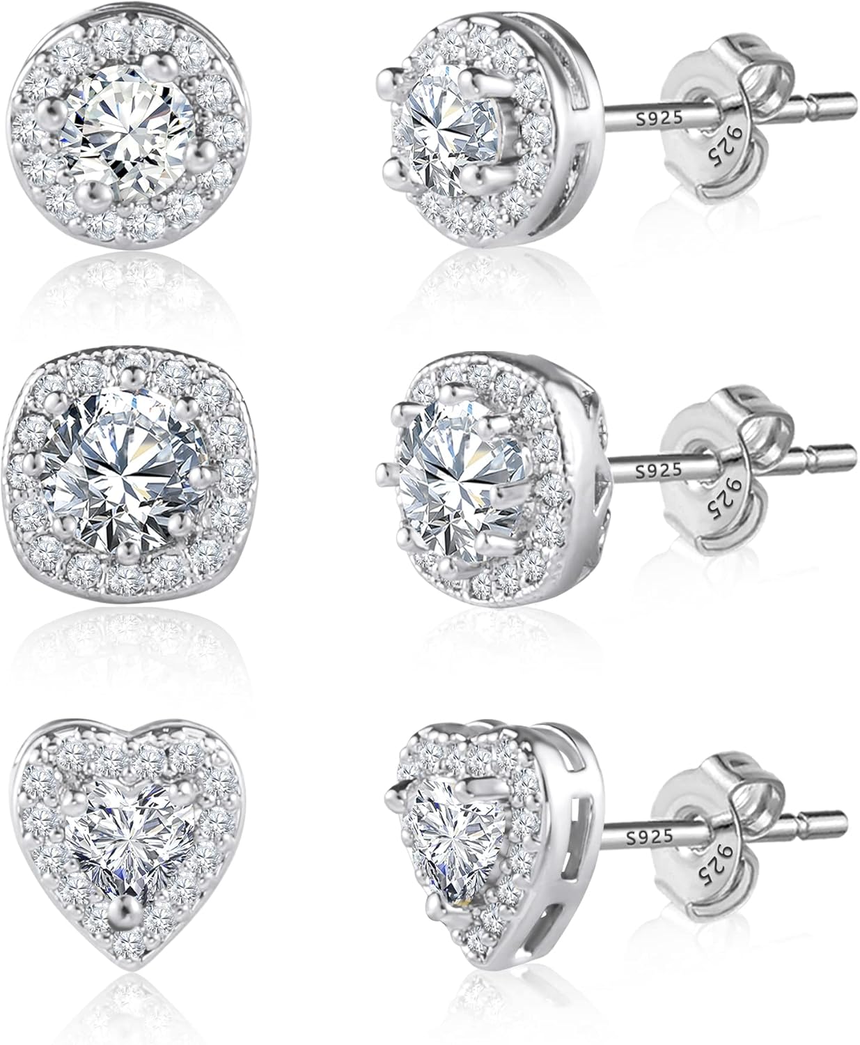 ALEXCRAFT Sterling Silver Stud Earrings for Women Girls Cubic Zirconia Halo Roun...