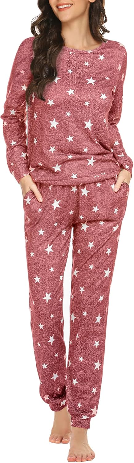 Ekouaer Womens Jogger Pajama Sets Long Sleeve Sleepwear Round Neck Nightwear Sof...