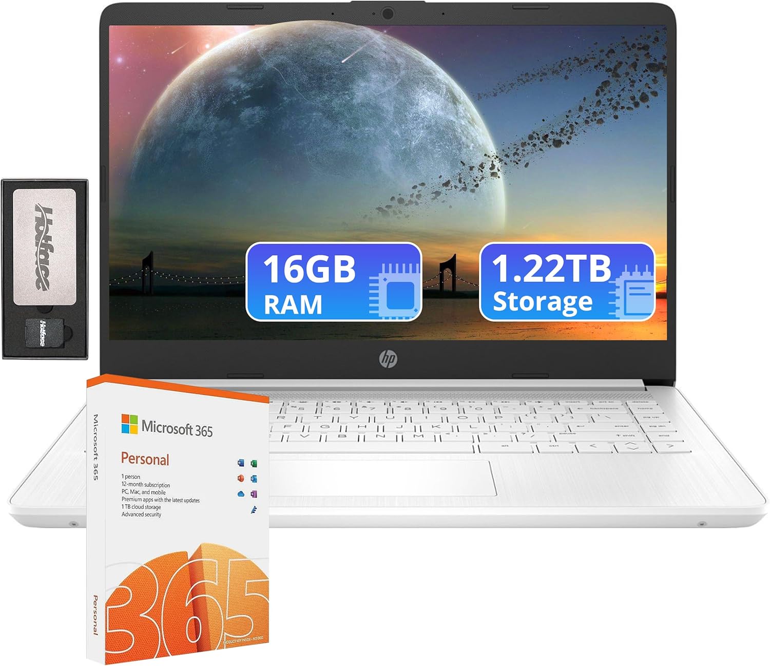 HP Flagship 14" HD Laptop with 1 Year Office 365 | 16GB RAM | 1.22TB Storage(64G...