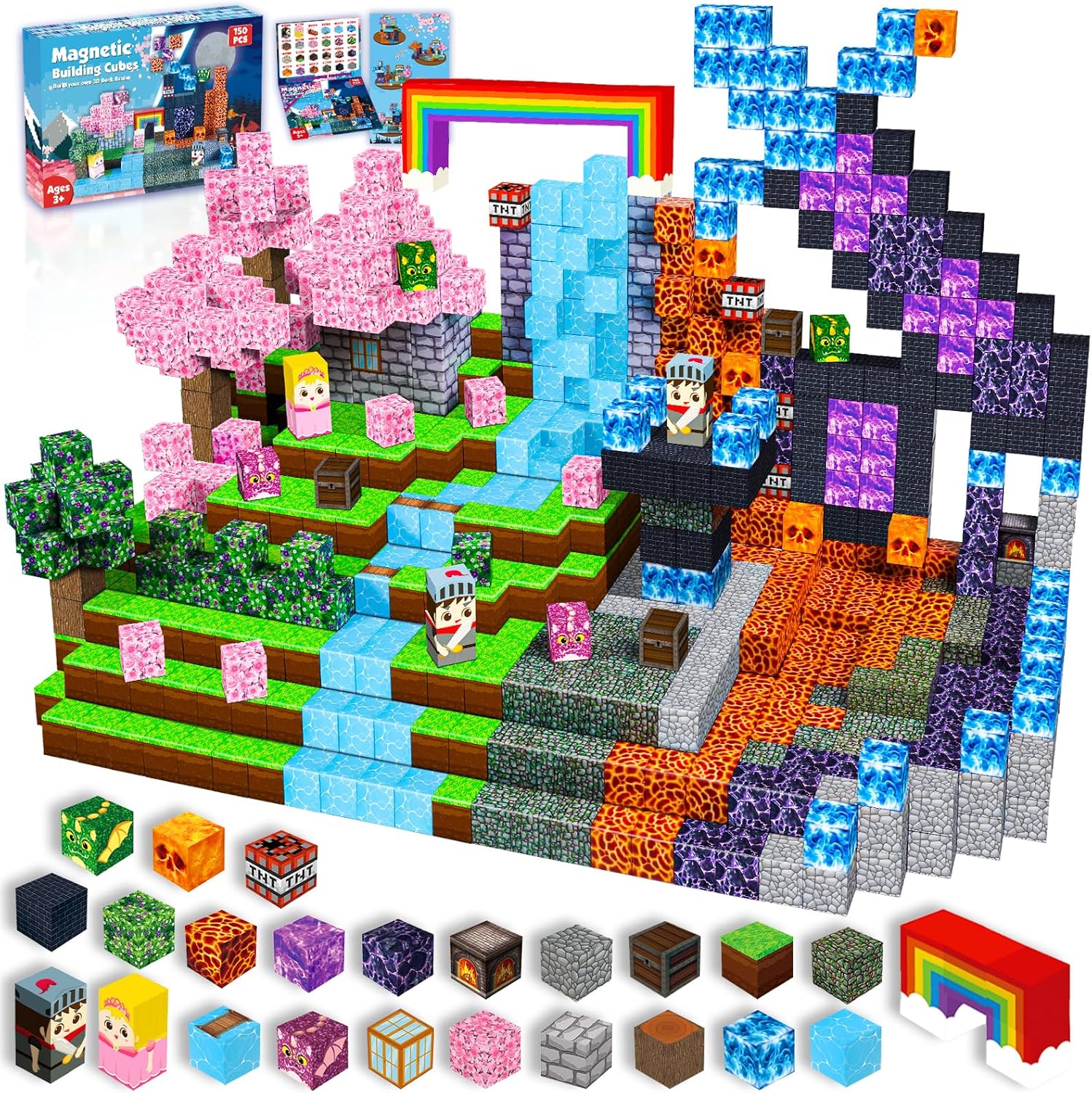 Magnetic Blocks-150 PCS Build Dark Swordsman's Forest Castle Magnet World - Magn...