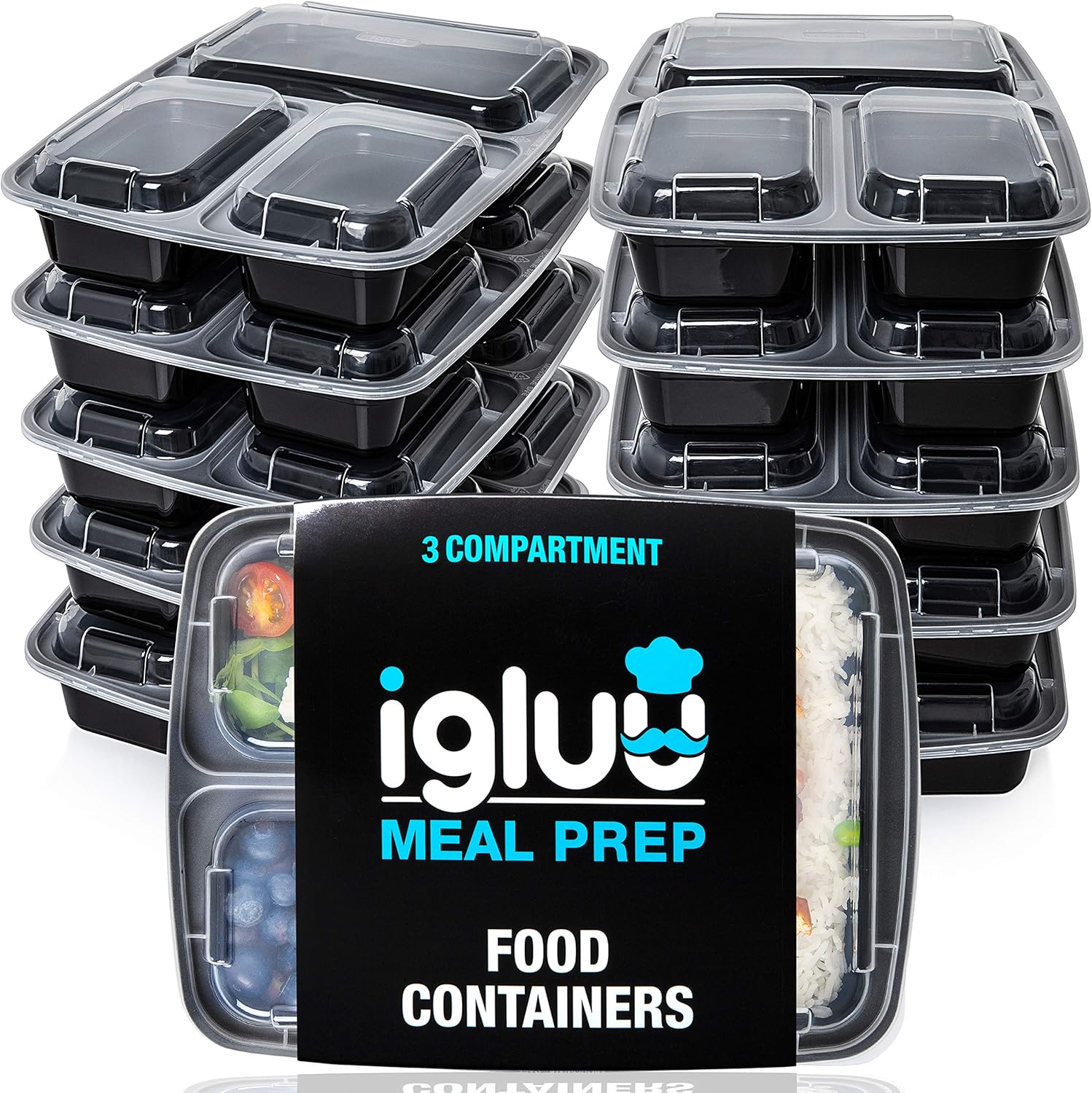 Igluu Meal Prep 3 Compartment BPA Free Reusable Meal Prep Containers - Plastic F...