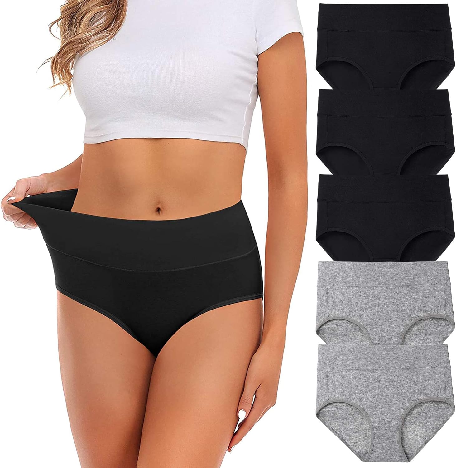 Womens Underwear,Cotton Mid Waist No Muffin Top Full Coverage Brief Ladies Panti...