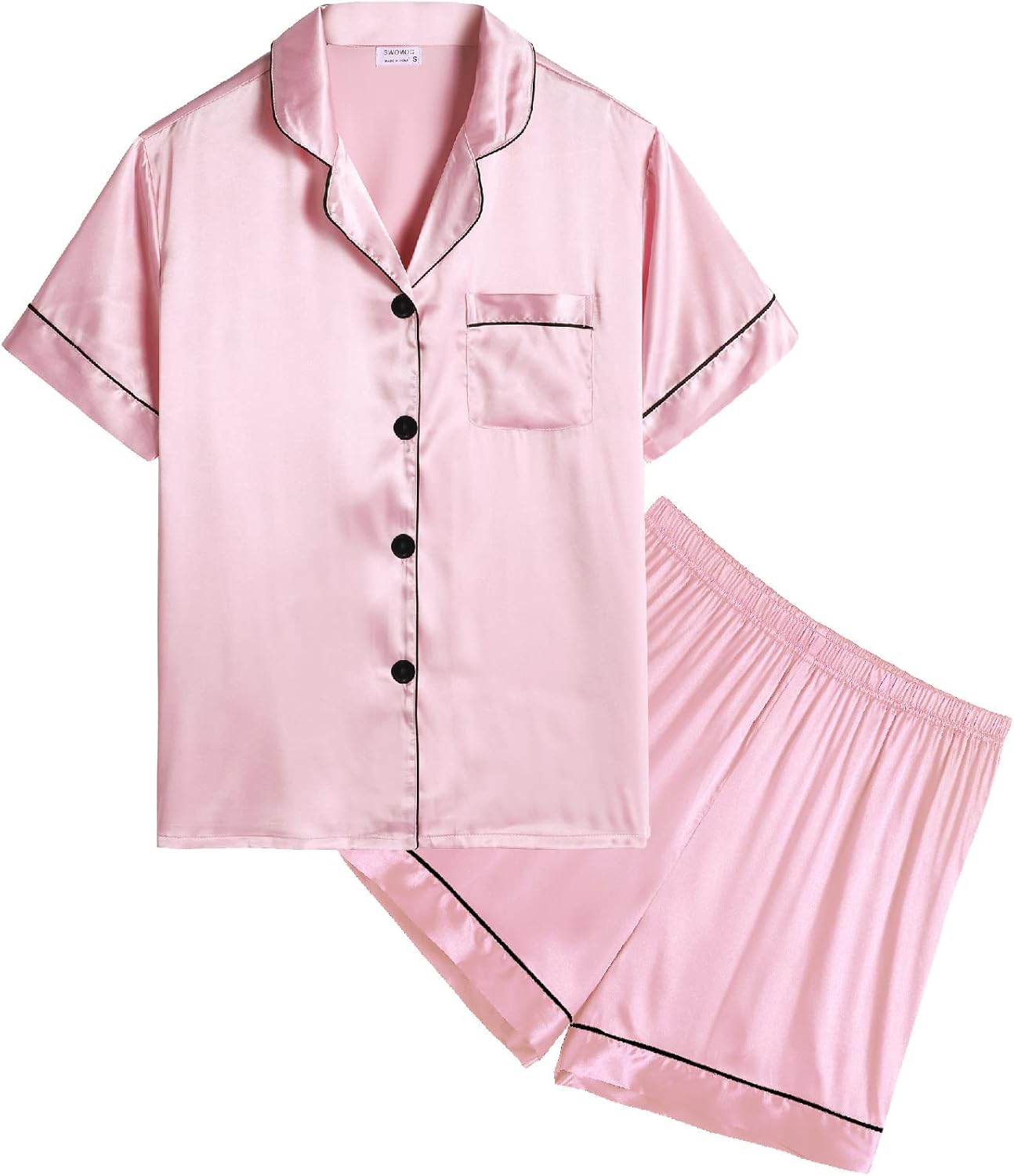SWOMOG Kids Satin Pajamas Sets Girls Boys Button-Down Pjs Short Sleeve Silk Nigh...