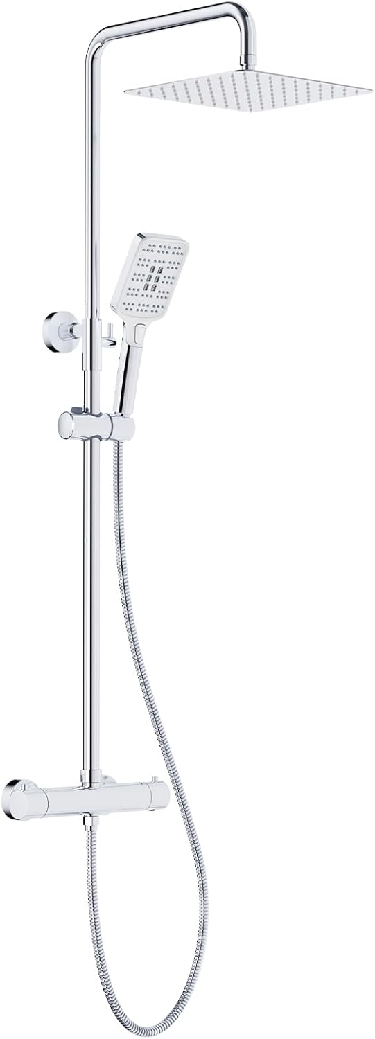 Rainsworth Thermostatic Shower Mixer Set Chrome, 25 * 25 cm Square Overhead Rain...