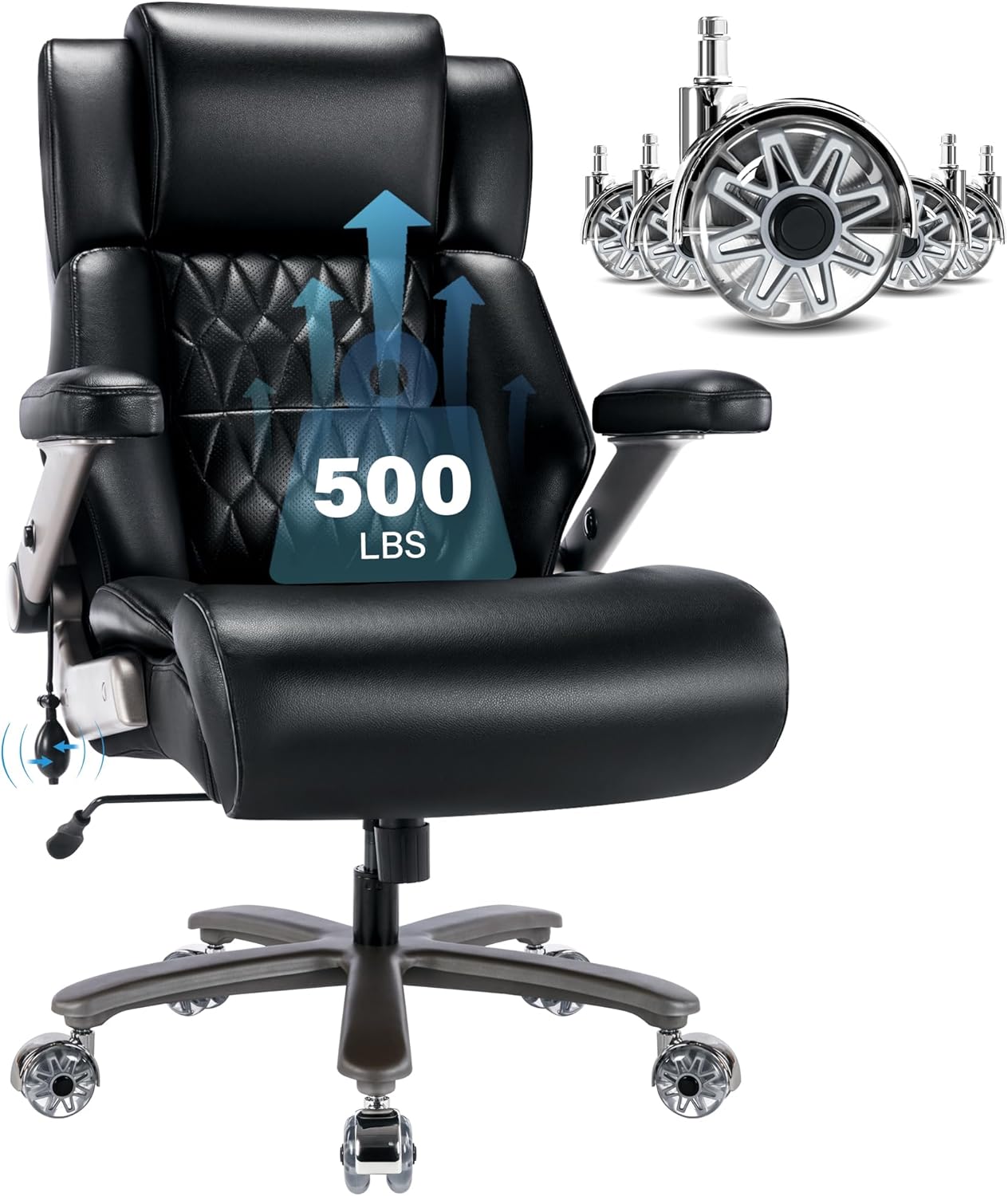 Big and Tall 500lbs Office Chair - Adjustable Lumbar Support 3D Flip Arms Heavy...