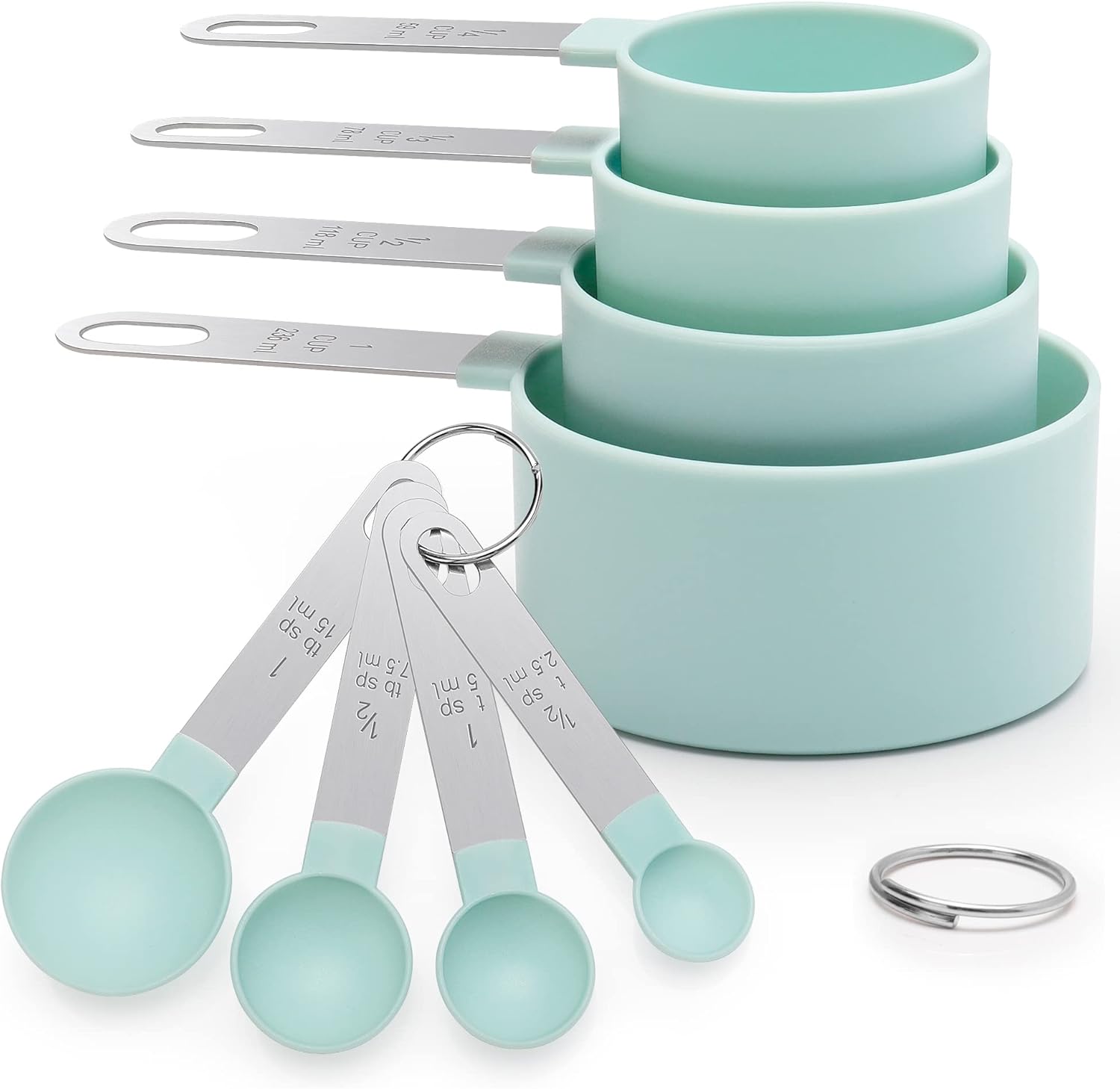 Measuring Cups and Spoons Set of 8 Pieces, Nesting Measuring Cups for Measuring...