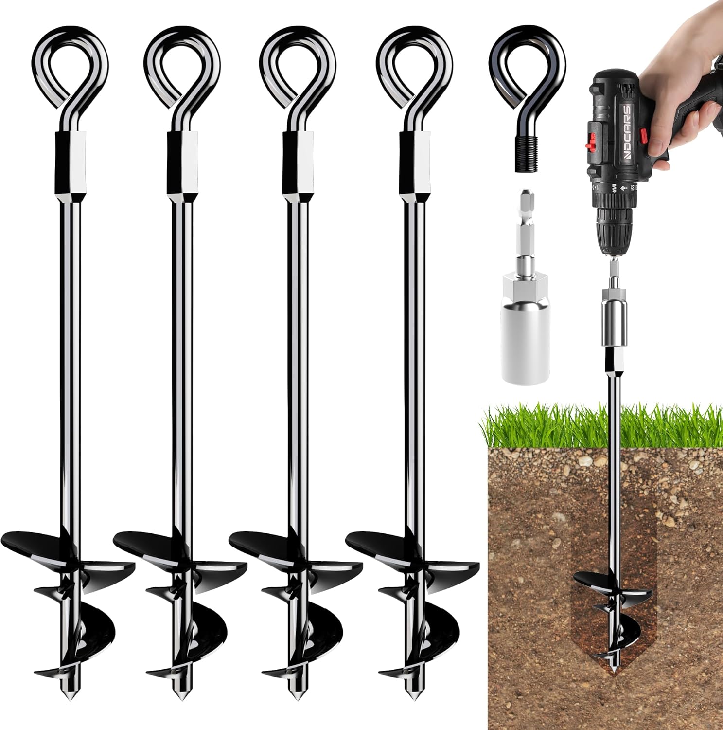15'' Ground Anchors Screw-in - Heavy Duty for High Winds -Ground Stakes - Earth...
