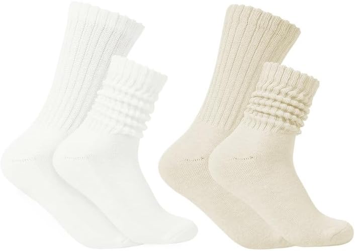 American Trends Crew Socks for Women Casual Scrunch Retro Crew Socks Solid Color...