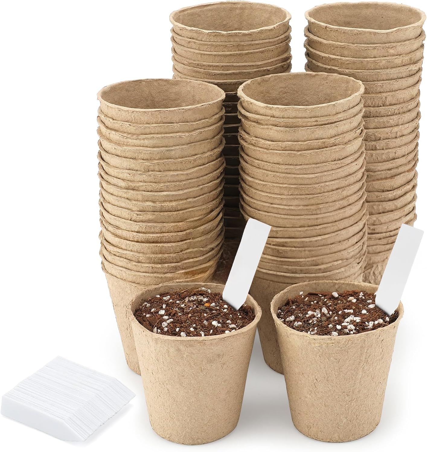 KINGLAKE 100 Pcs 8cm Fibre Seed Pots Biodegradable Plant Pots Seedling Pots with...