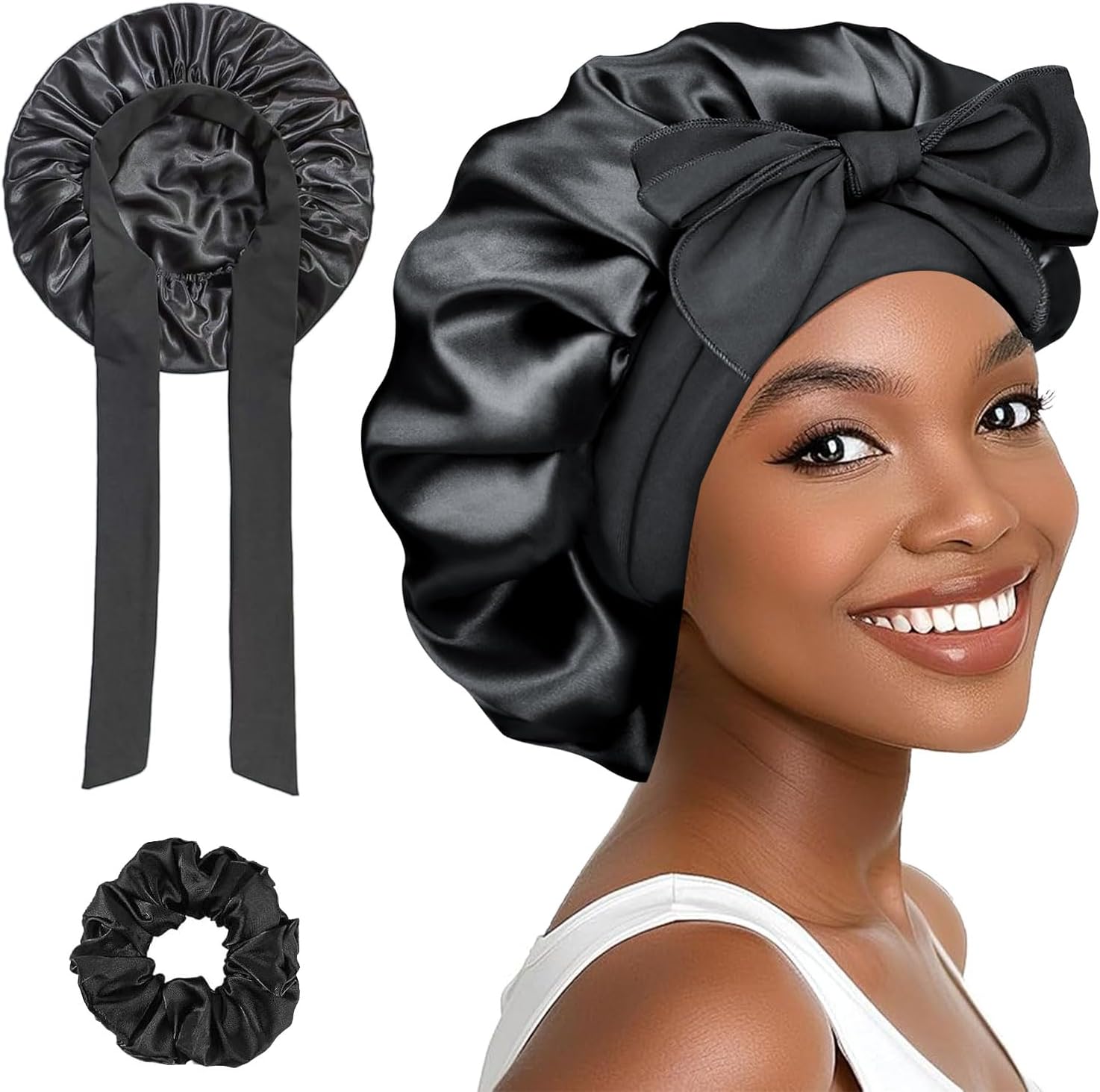 1PC Satin Bonnet, Silk Sleep Bonnets for Women, Adjustable Satin Night Sleeping...