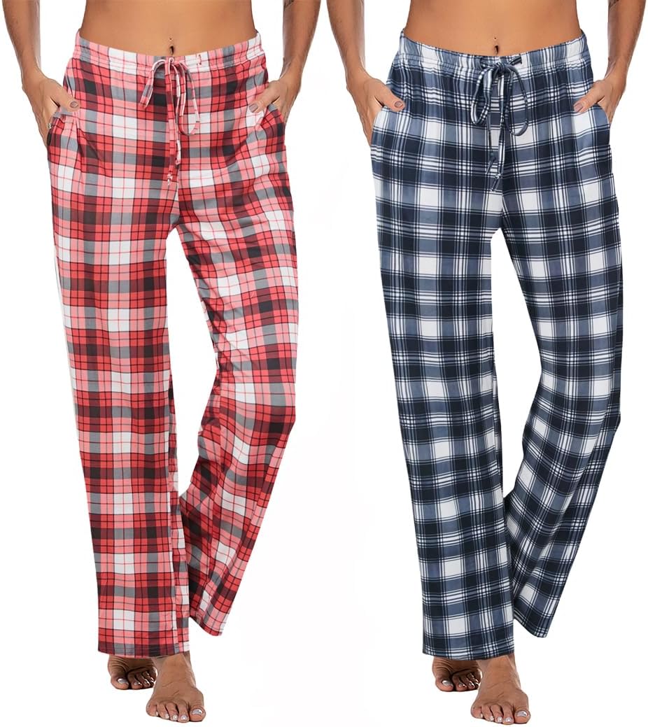 Ekouaer Womens 2 Pack Lounge Pants Comfy Pajama Pants Plaid Pajama Bottoms with...