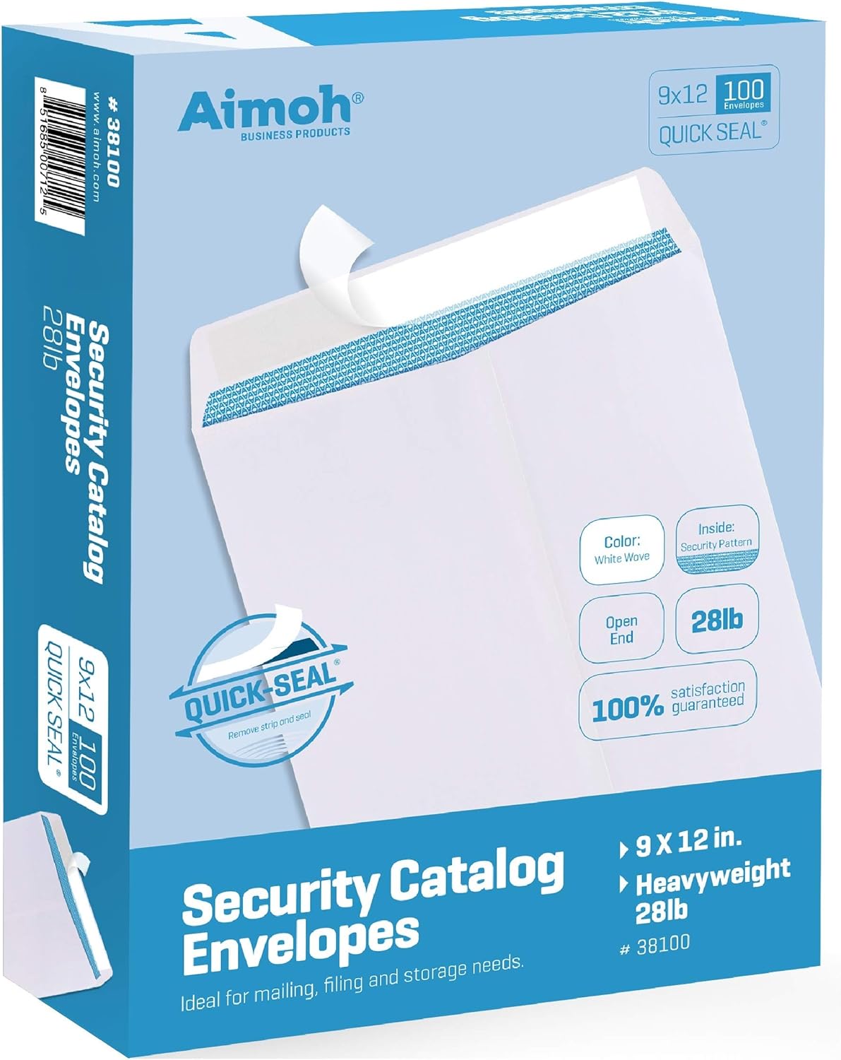 Aimoh 100 9 x 12 SELF Seal Security White Catalog Envelopes - 28lb - Security Ti...