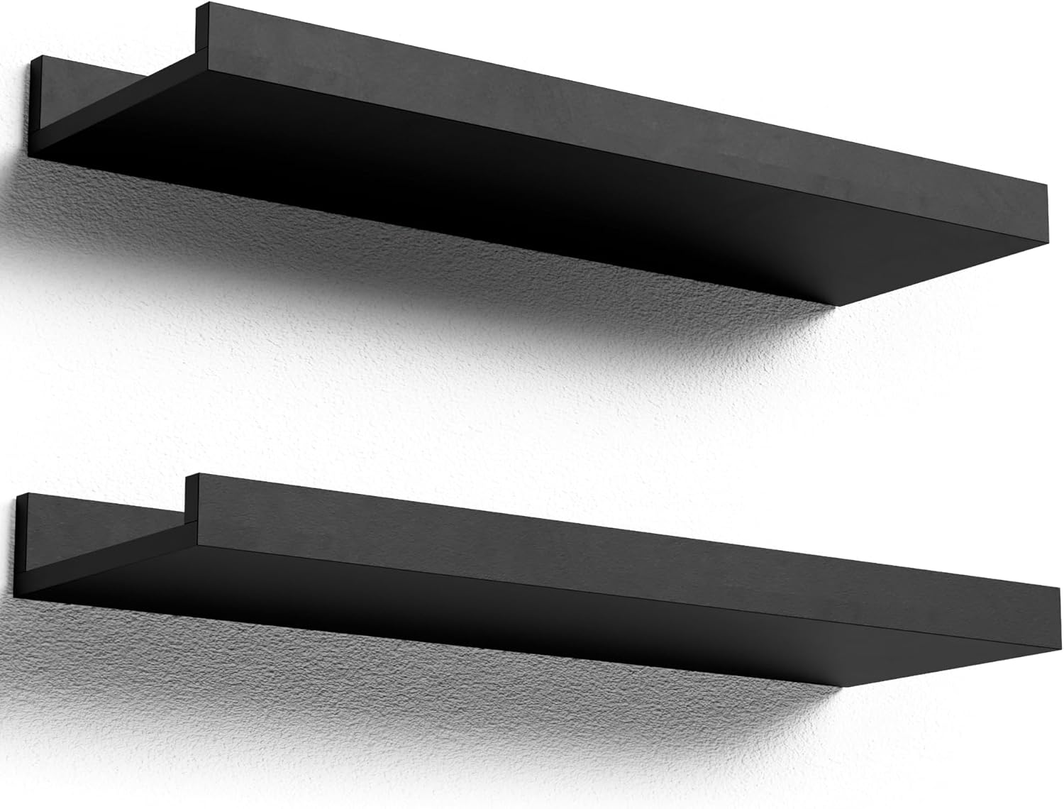 Floating Shelves Wall Mounted Set of 2, Modern Black Wall Shelves for Storage wi...