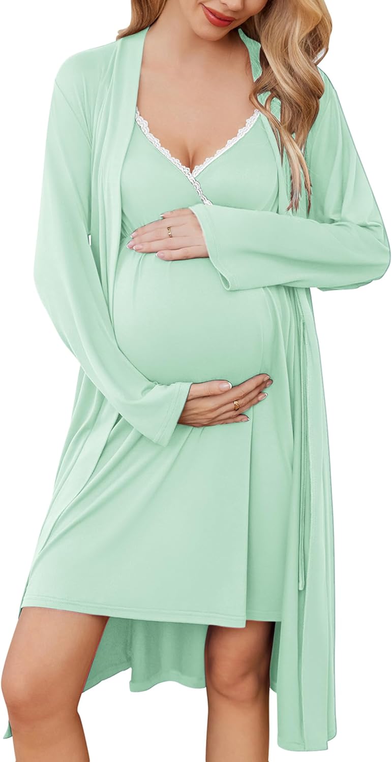 Ekouaer Womens Maternity Nursing Gown and Robe Set Labor Delivery Nuring Nightgo...