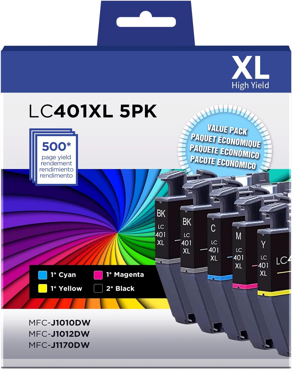 LC401xl Ink Cartridges Combo 5 Pack Comfortable for Brother LC401XL LC401 Work w...