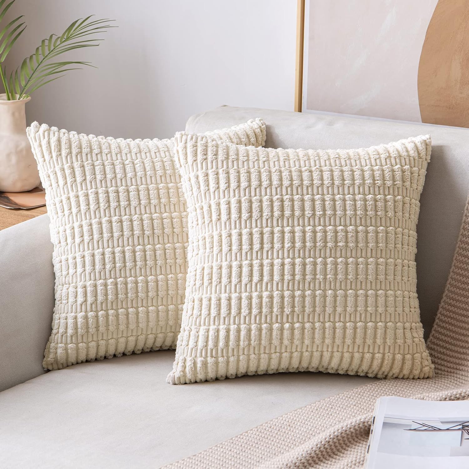 MIULEE Pack of 2 Corduroy Decorative Throw Pillow Covers 20x20 Inch Soft Boho St...