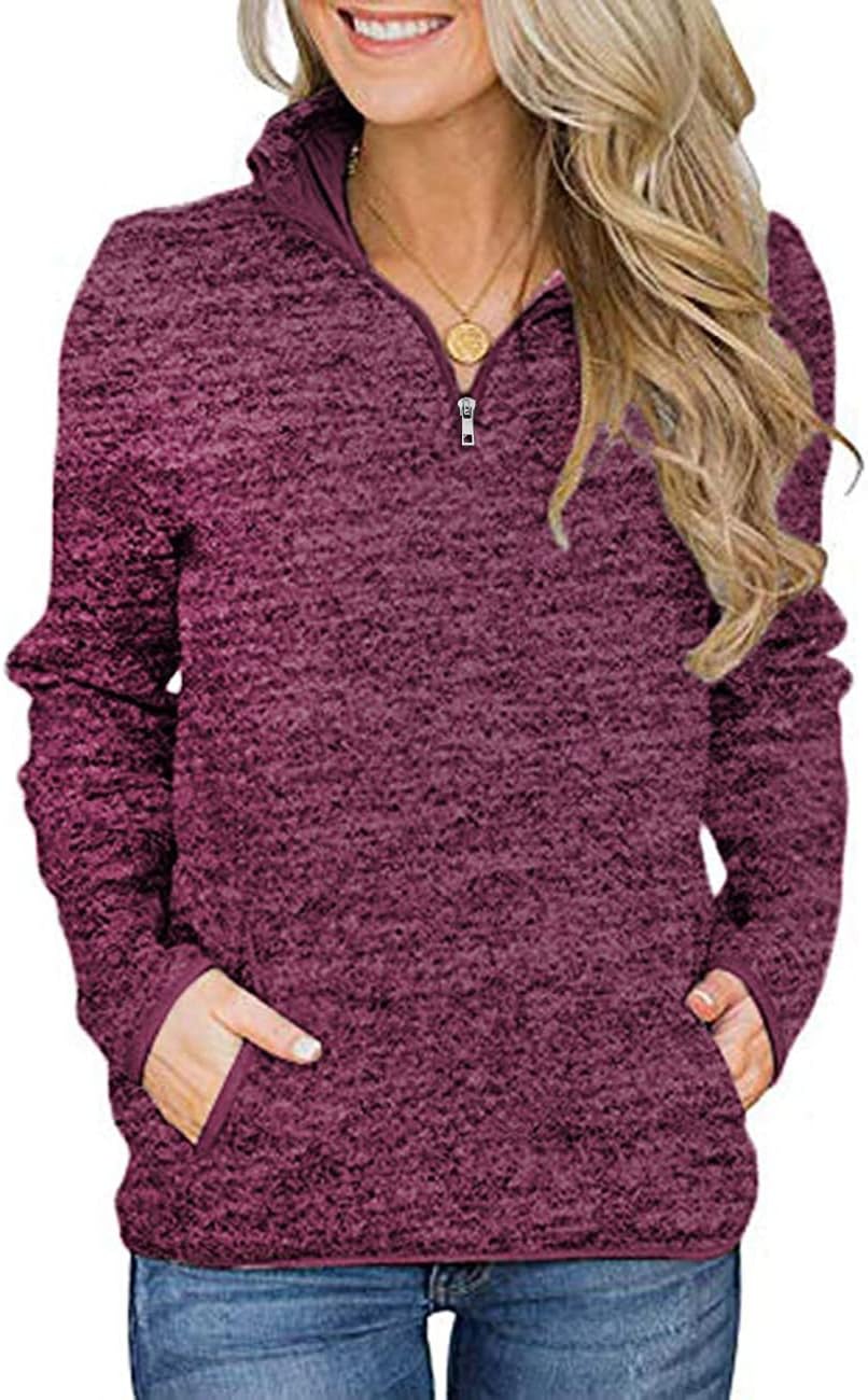 iWoo Womens Casual Sweatshirt Long Sleeve Stand Collar 1/4 Zip Cosy Tops Pullove...