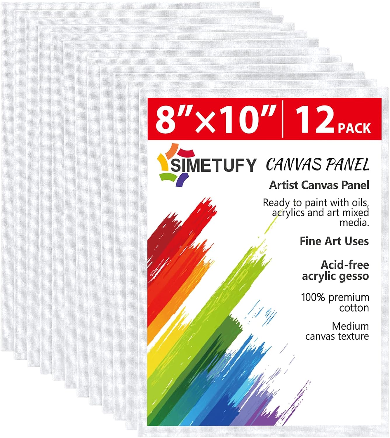 Simetufy 12 Pack 8x10 Canvas Boards for Painting, Blank Canvas Panels Art Painti...