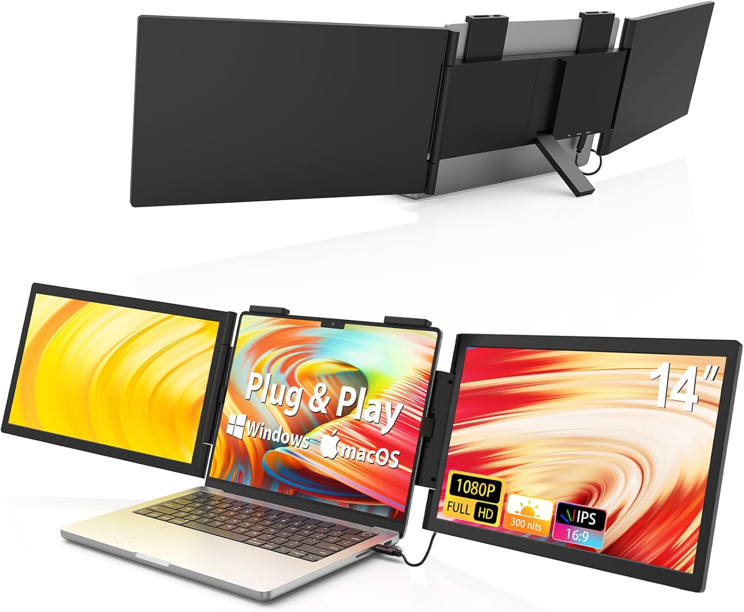 HotYeah Triple Laptop Screen Extender, 14'' Dual Portable Extended Monitor (Wind...