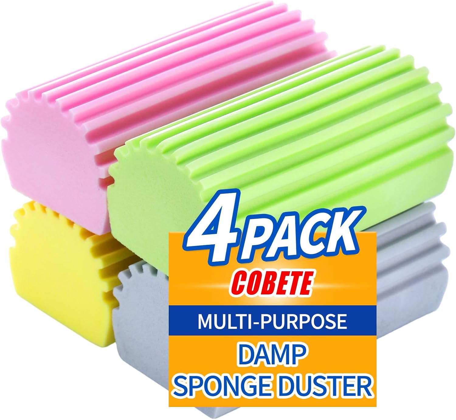 COBETE Damp Clean Duster Sponge,4pack Magic Sponge Eraser,Reusable Damp Dusting...