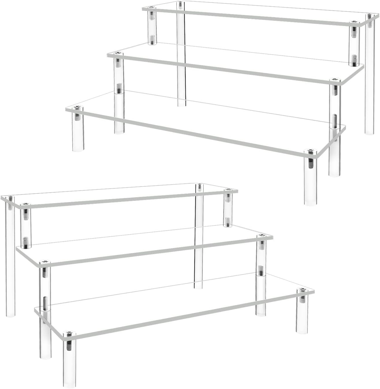 2Pack Acrylic Display Risers,Clear Shelf 3 Tier Cupcake Display Stand Steps for...