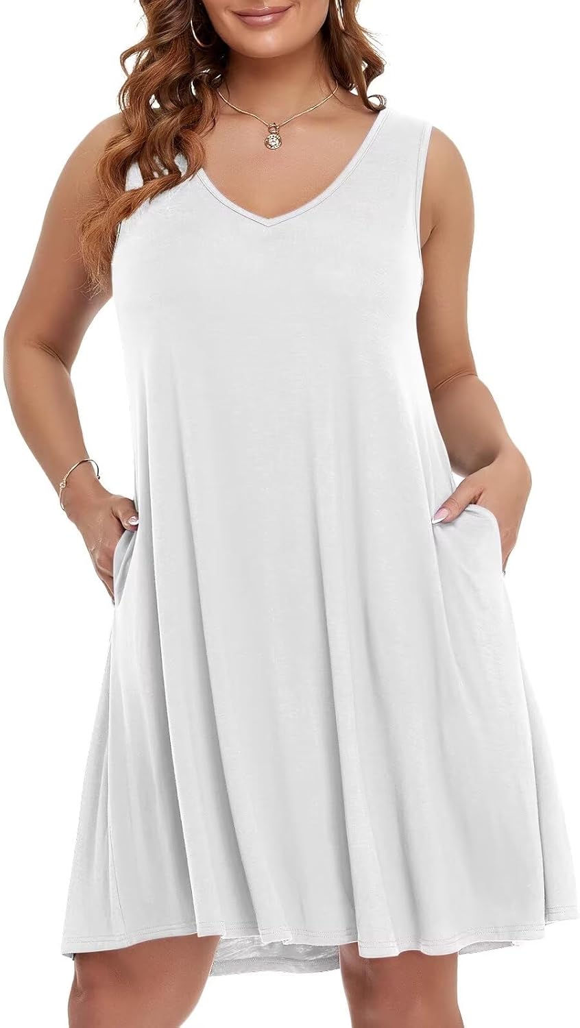 BELAROI Women Casual Summer Dresses Plus Size Sundress V Neck Swing Tank Dress S...