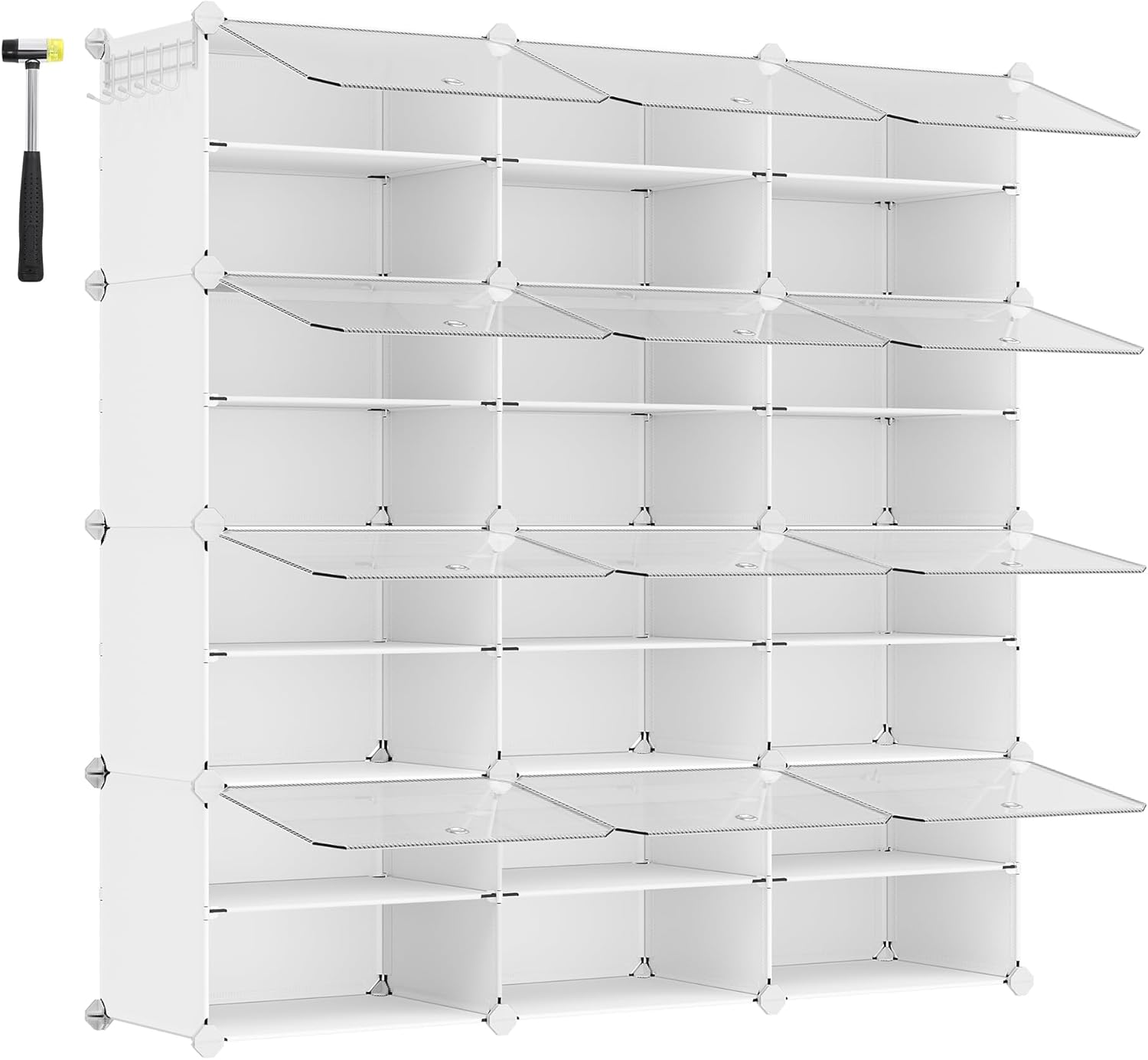 SONGMICS Interlocking Shoe Rack, Plastic Shoe Storage Cabinet, 12-Slot Modular S...