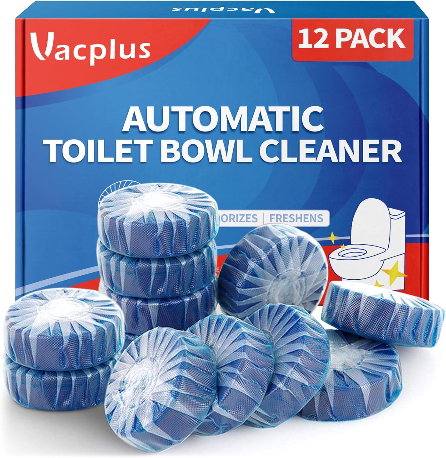 Vacplus Automatic Toilet Bowl Cleaner Tablets, Bathroom Toilet Tank Cleaner (12...