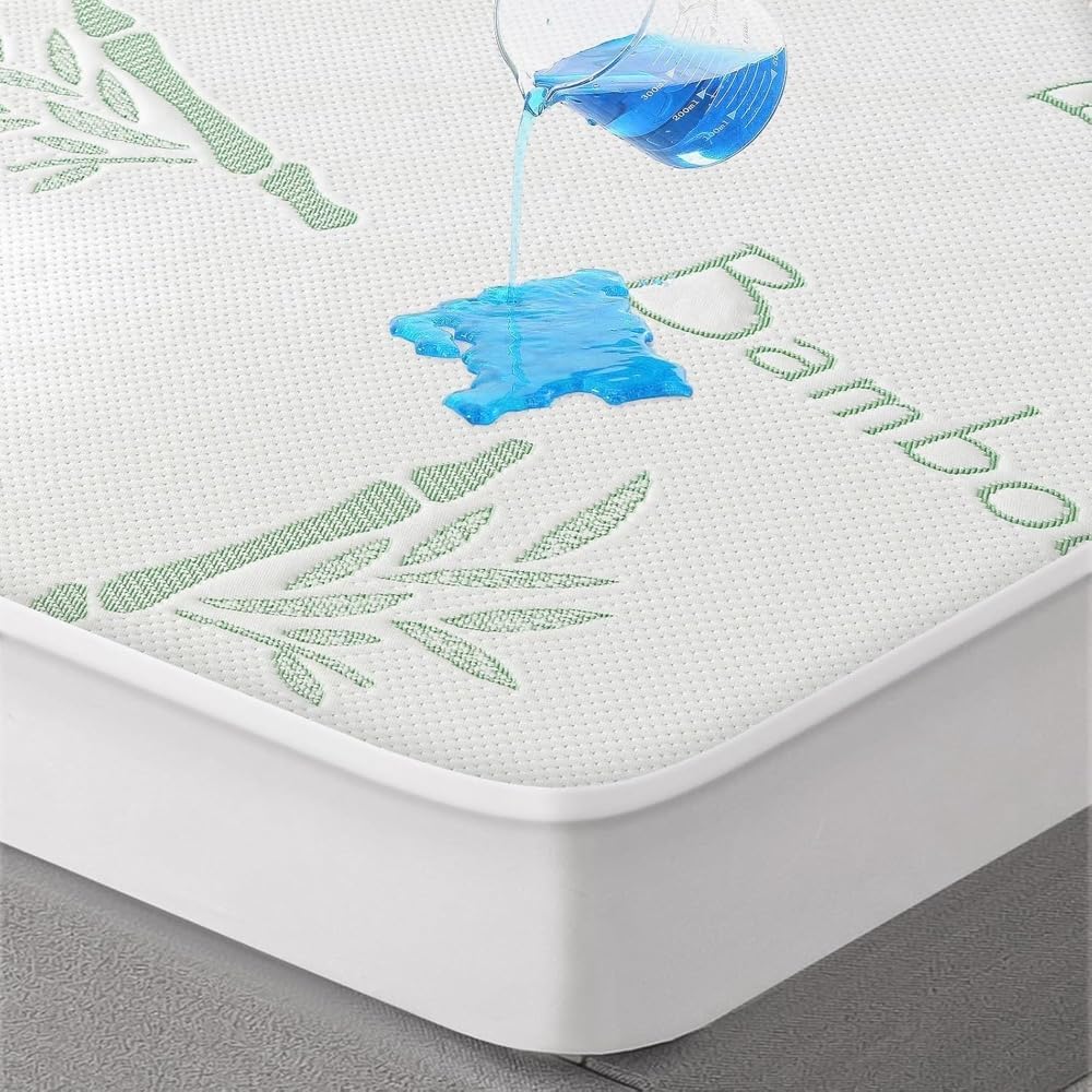 Cooling Queen Mattress Protector-100% Waterproof & Noiseless Rayon Fiber Mattres...