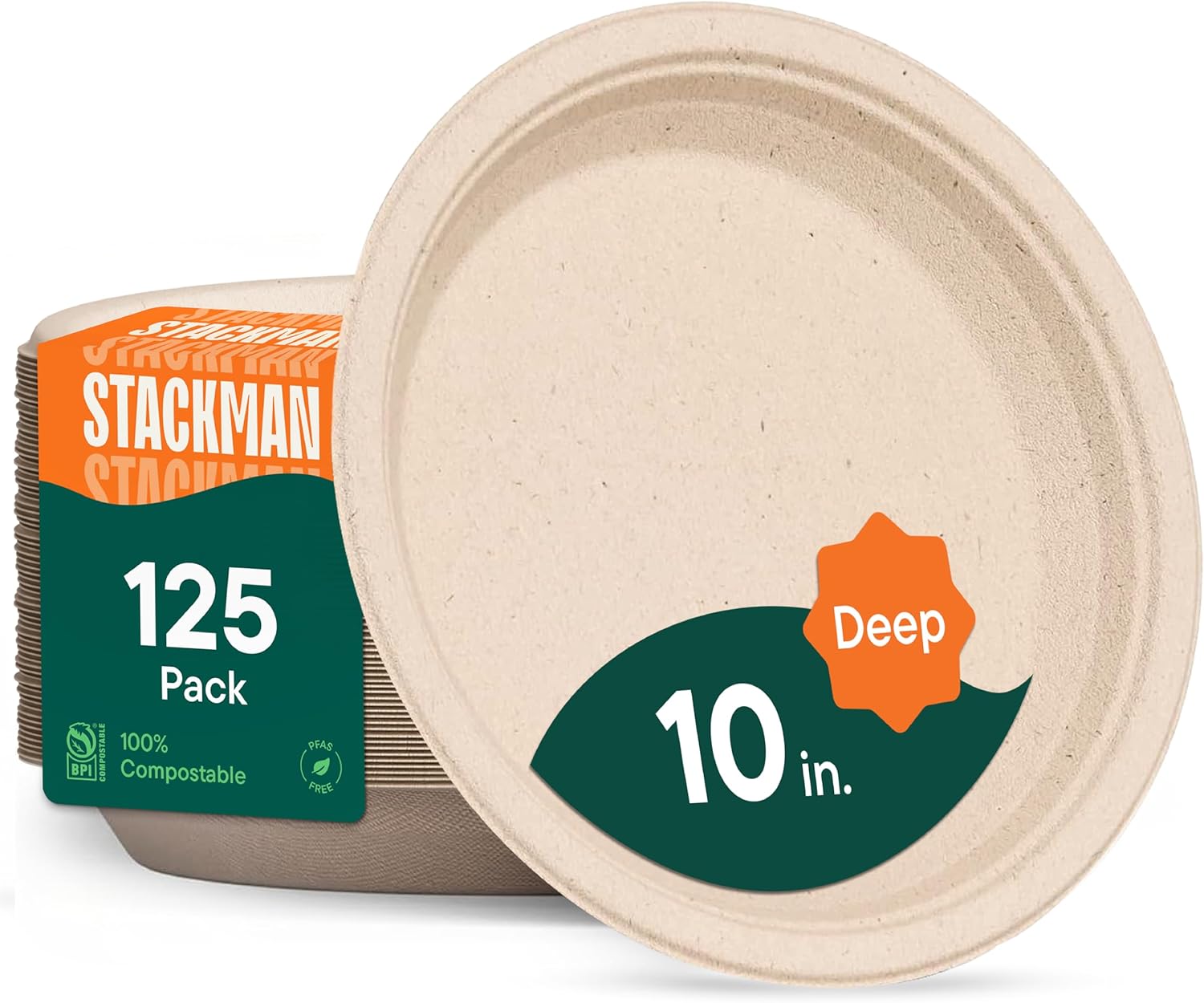 Deep Dish Paper Plates, Heavy Duty Disposable Dinner Plates [125-Pack] 10 Inch P...