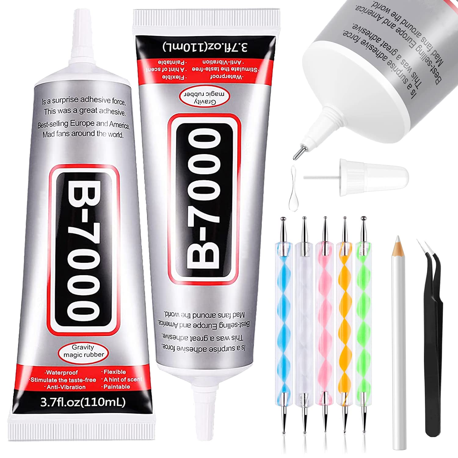 B7000 Adhesive Rhinestones Glue for Crafts, 2PCS 110ml / 3.7 fl oz B7000 Clear G...