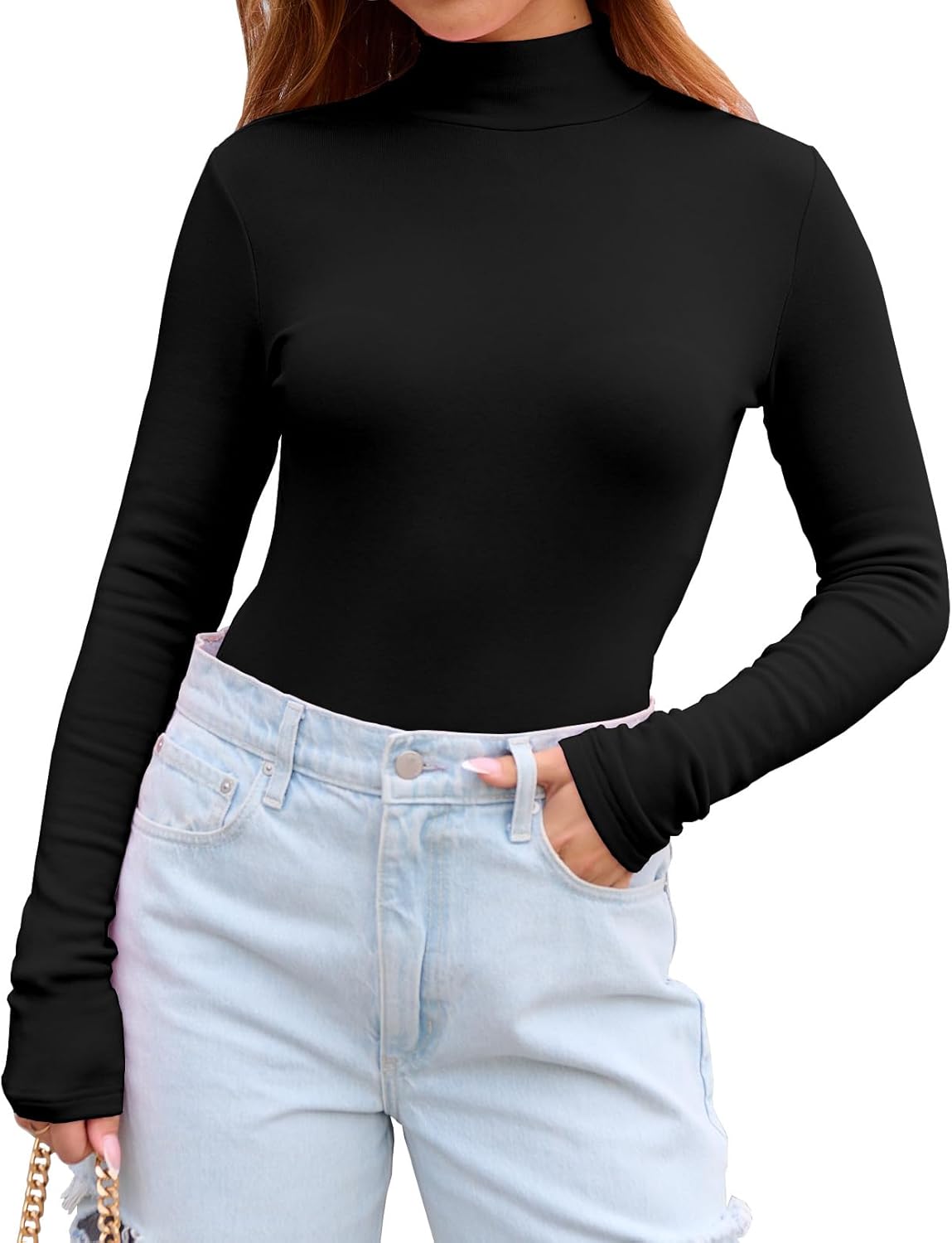 Abardsion Women's Long Sleeve Mock Turtleneck Shirts 2025 Fleece Lined Base Laye...
