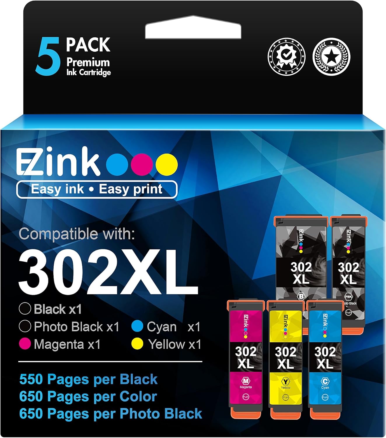 E-Z Ink Remanufactured Ink Cartridge Replacement for Epson 302XL 302 T302XL T302...