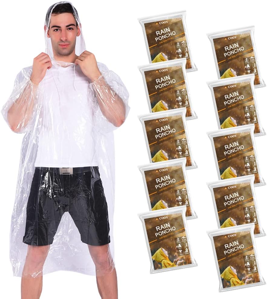 Rain Ponchos,with Drawstring Hood （10 Pack） Emergency Disposable Rain Ponchos...