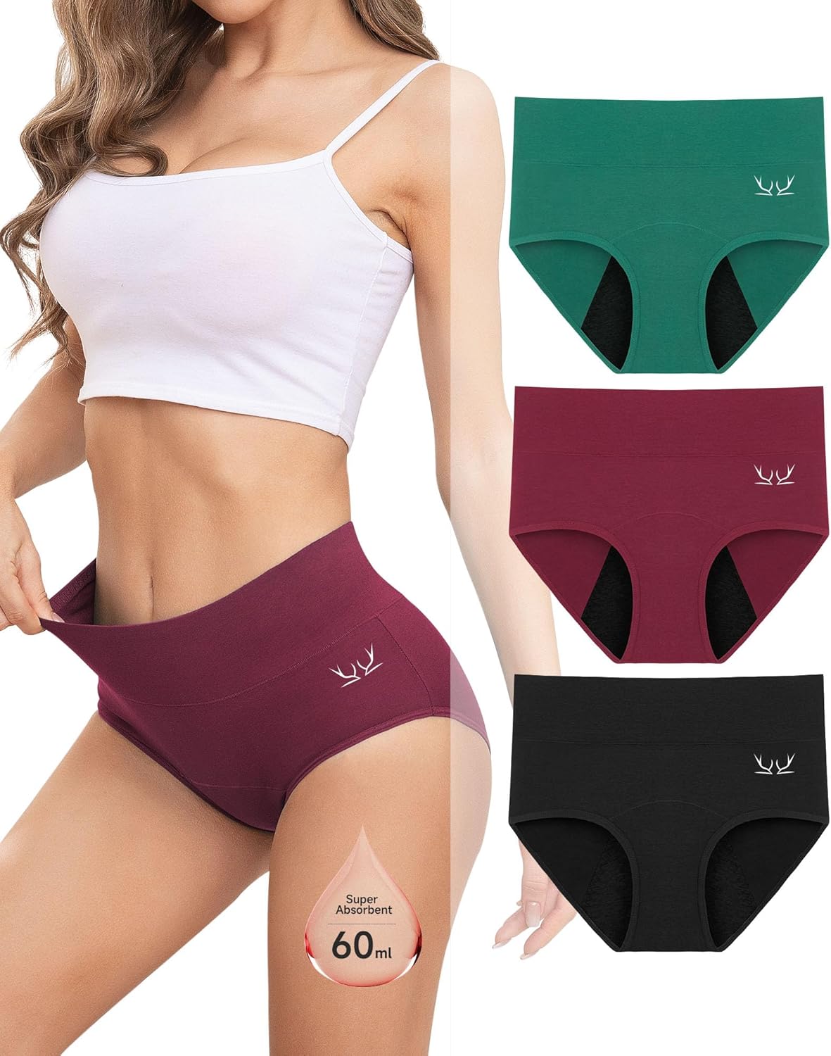 Rdiner Period Pants for Women 60ML Heavy Flow Absorbency Period Underwear Leakpr...