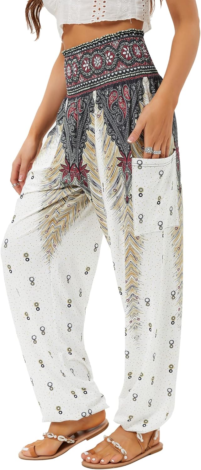 QIANXIZHAN Women's Harem Pants, High Waist Yoga Boho Trousers with Pockets Small...