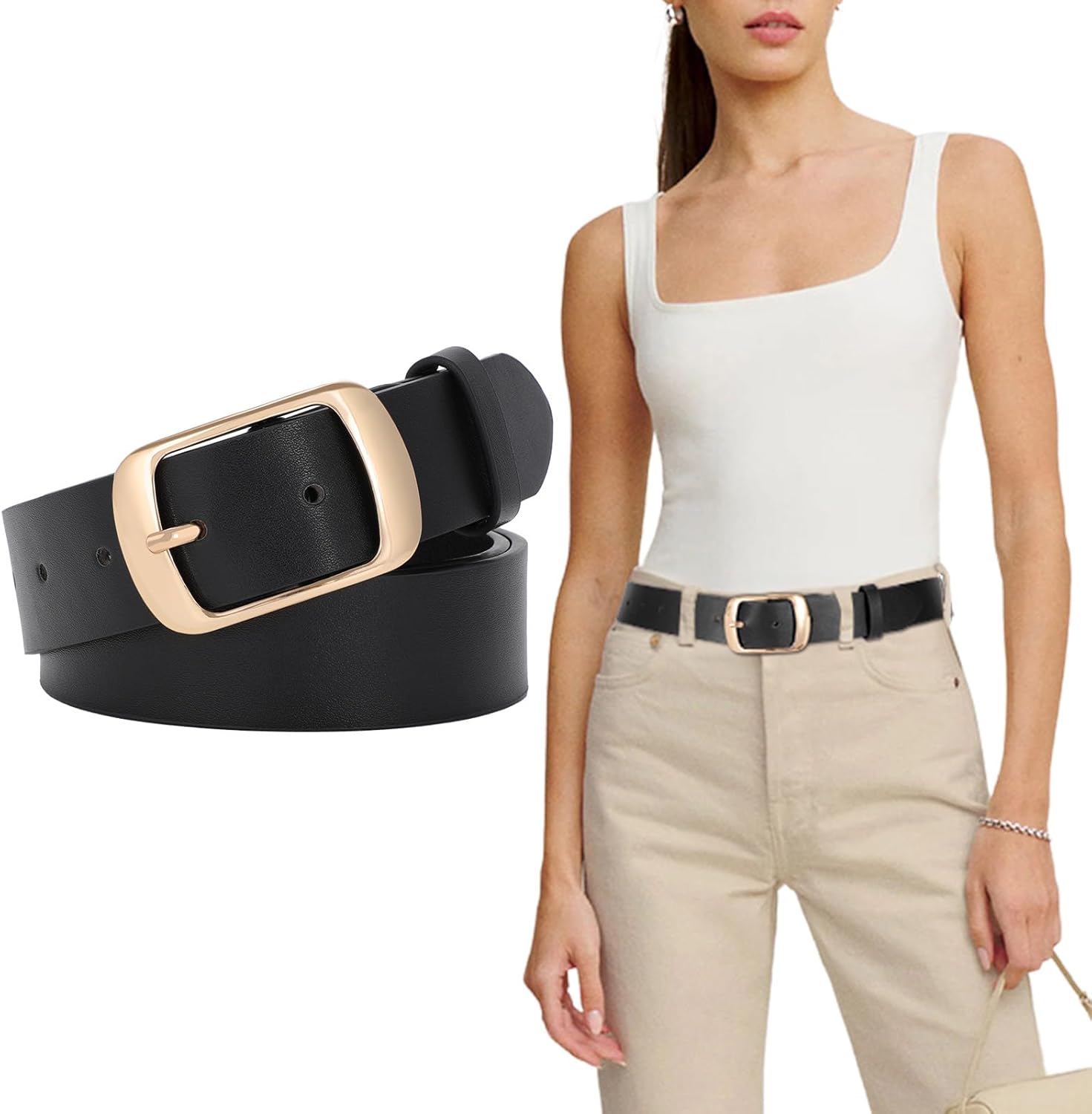 SUOSDEY Fashion Womens Leather Belt, Soft Leather Waist Belt with Pin Buckle for...