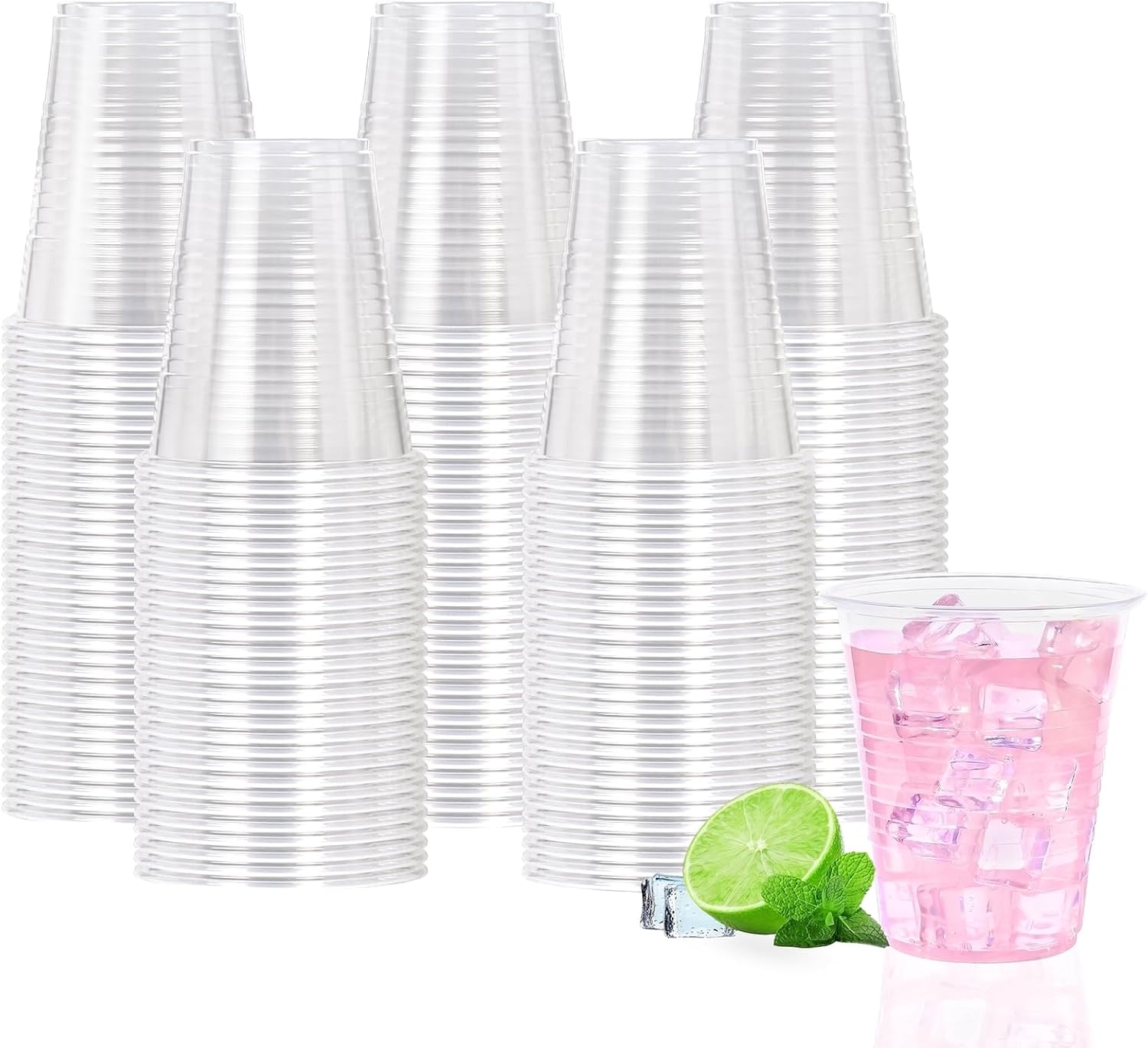 12 oz Clear Plastic Cups, 300 Count Plastic Cups Bulk, PP Clear Plastic Cups for...
