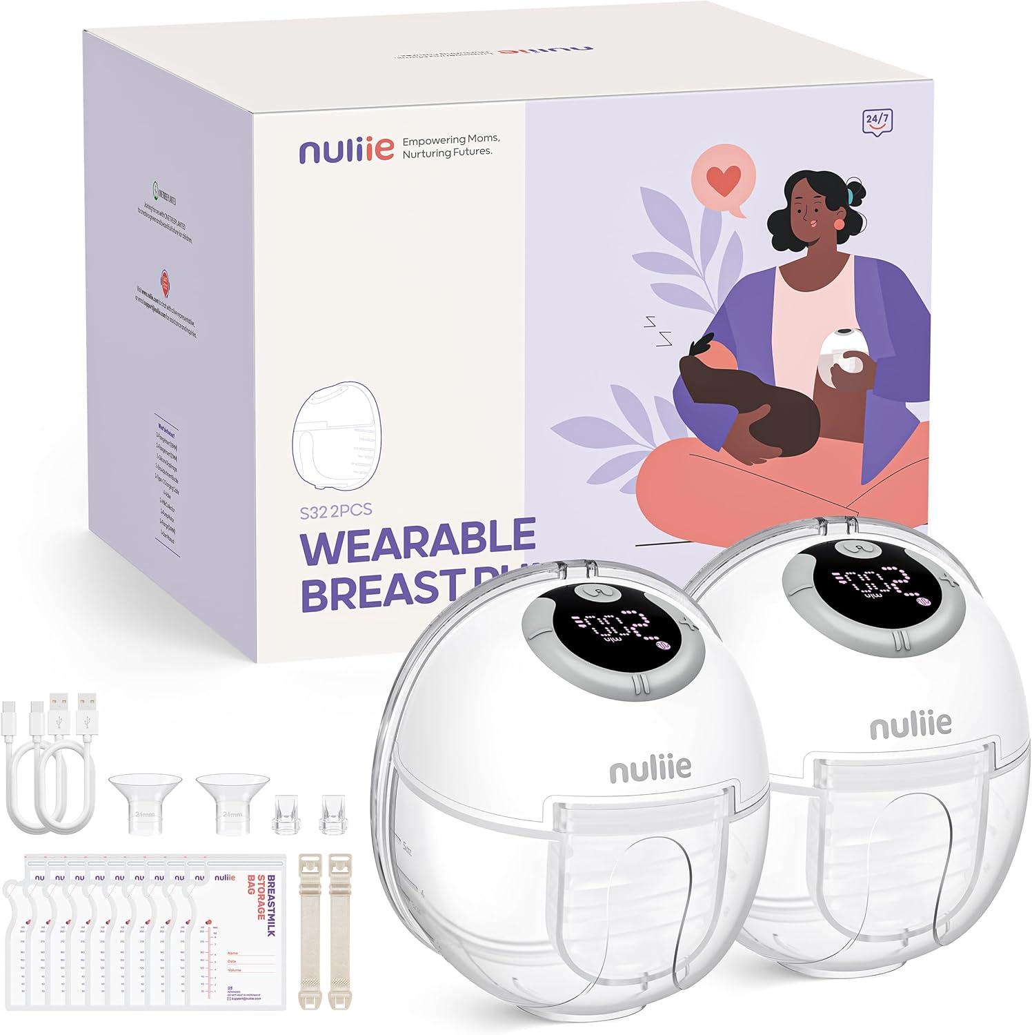Nuliie Electric Breast Pump Hands-Free S32, Wearable Portable Breast Pumps 4 Mod...