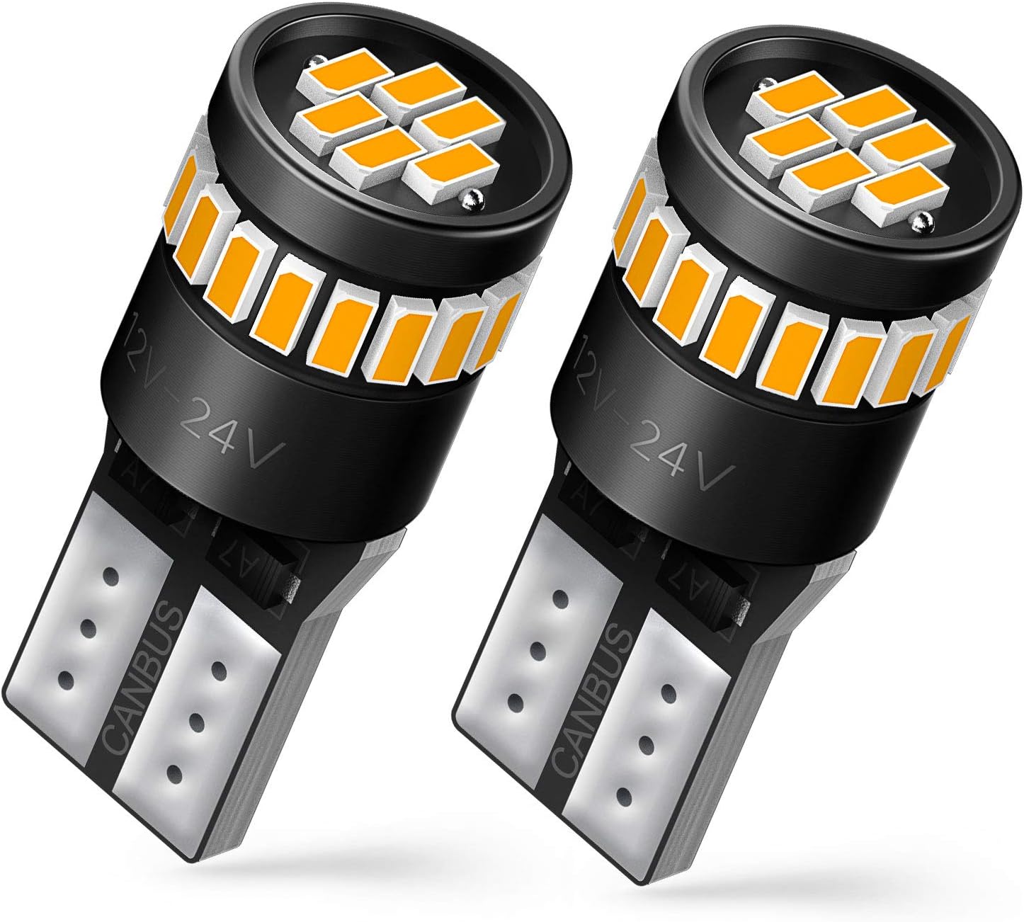 AUXITO 194 LED Bulb Amber Yellow 168 2825 W5W T10 Wedge 24-SMD 3014 Chipsets Rep...