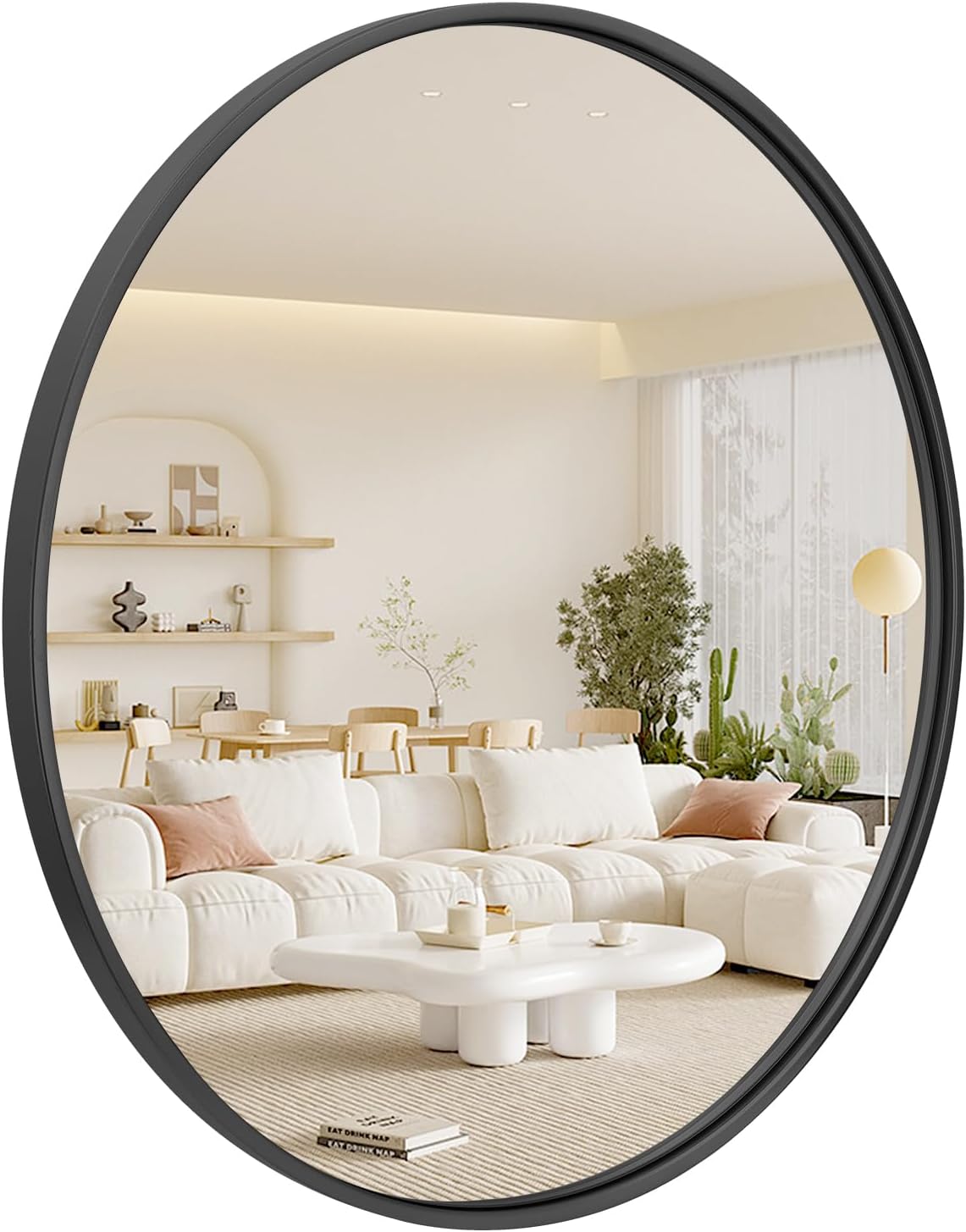 Round Mirror, 28 inch Black Wall Mounted Metal Frame Mirror for Bathroom, Entryw...