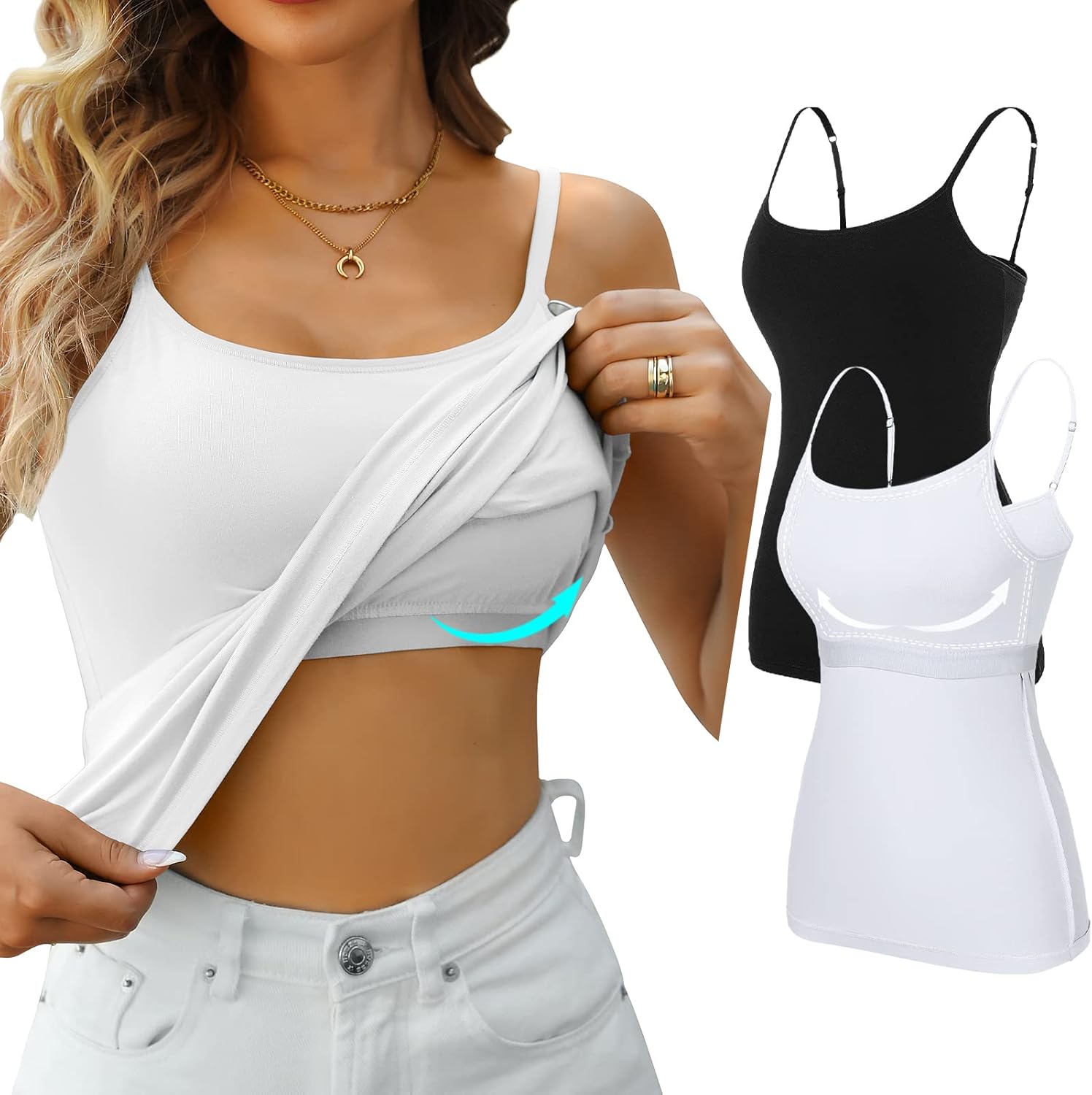 V FOR CITY Women's Shelf Bra Camisole Tops Adjustable Spaghetti Strap Cami Tank...